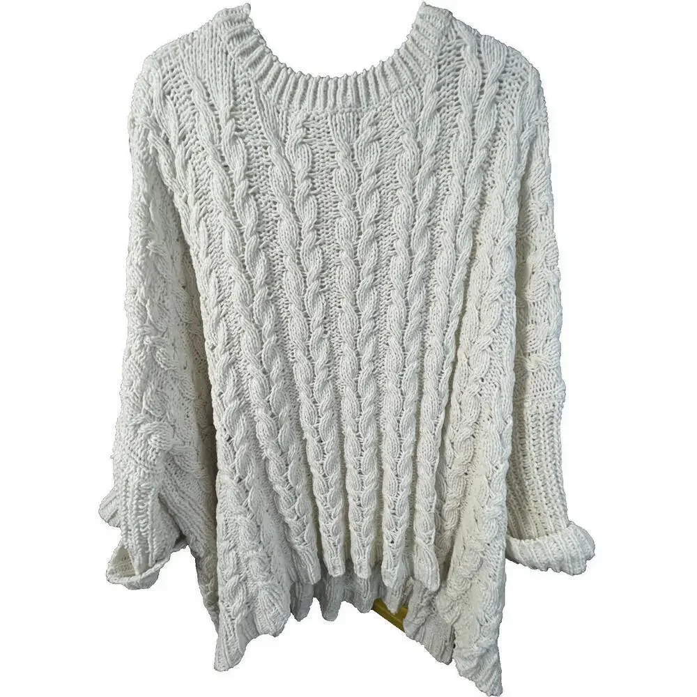 UMGEE Sweater S Oversized Chenile Cable Knit Pullover Ivory Beige Chunky
